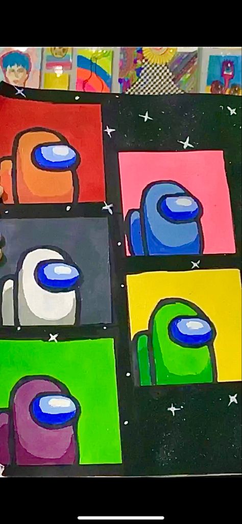 Among Us Painting Canvas, Boy Painting Ideas, Fun Easy Paintings, Among Us Painting, Kids Painting Class, Easy Painting For Kids, Paintings Diy, Hexagon Canvas, Kids Canvas Painting