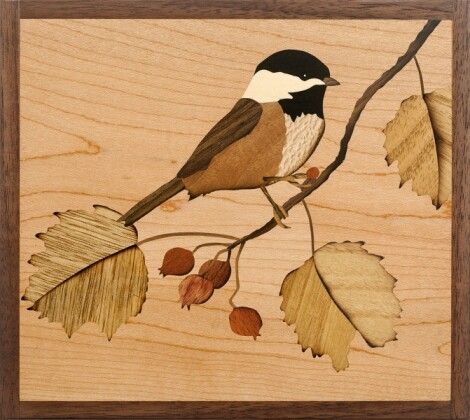 Chickadee Art, Wood Intarsia, Intarsia Wood Patterns, Feather Crafts Diy, Wood Art Diy, Art Deco Wood, Intarsia Woodworking, Coffee Painting, Woodworking Inspiration