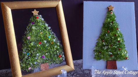 How to Make a Crushed Glass Christmas Tree - No Resin Needed! Christmas Tree Resin Art, Crushed Glass Christmas Tree, Crushed Glass Art, Crochet Mug Cozy, Cottage Market, How To Make Christmas Tree, Craft Shows, Vinyl Tablecloth, Mug Cozy