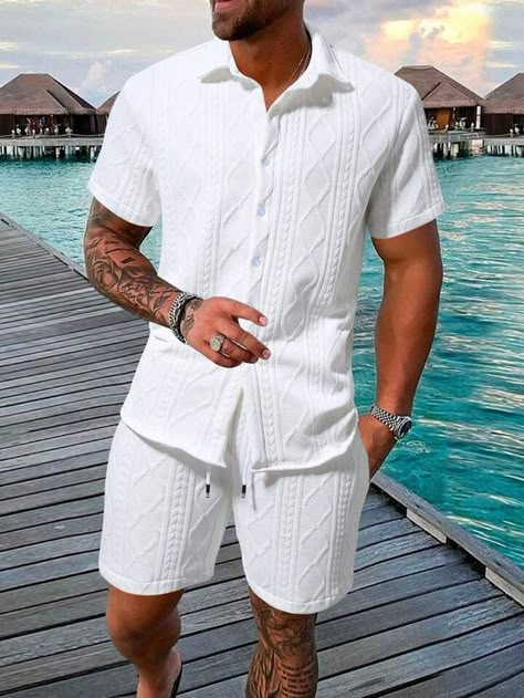 Women's & Men's Clothing, Shop Online Fashion | SHEIN All White Beach Outfit Men, All White Yacht Party Outfit Men, Mens Puerto Rico Outfits, Male Cruise Outfits, Men All White Outfit Party, Carribean Vacation Outfits Men, White Beach Outfit Men, Mexico Outfits Men, Vacation Men’s Fashion