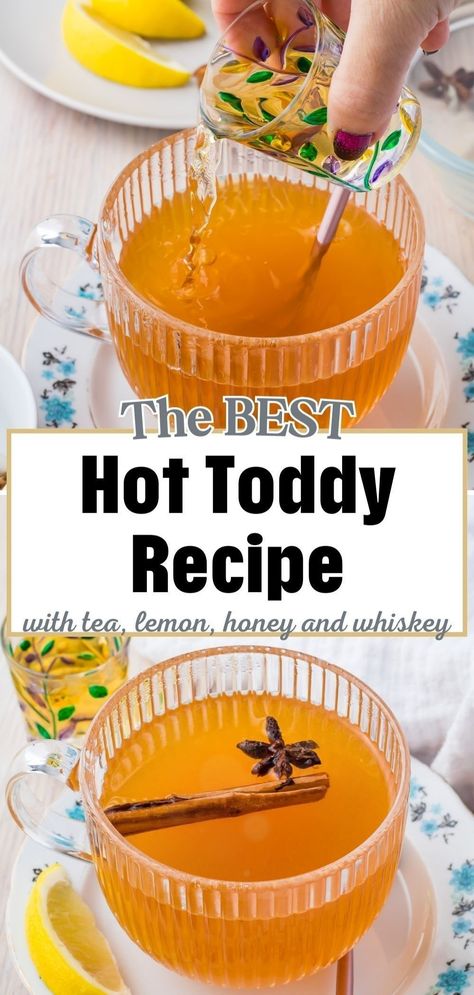 Find relief with a hot toddy for sore throat recipes that are as delicious as they are soothing. This tea hot toddy recipe uses the natural healing properties of honey and lemon, enhanced with the warmth of whiskey, to provide a gentle remedy for your throat and sinuses. Hot Totty Recipe For Colds, Hot Totty Recipe, Hot Toddy Recipe With Tea, Drinks For Sore Throat, Tea Concentrate Recipe, Hot Toddy Recipe For Colds, Honey And Lemon Drink, Hot Toddy Recipe, Tea Blending