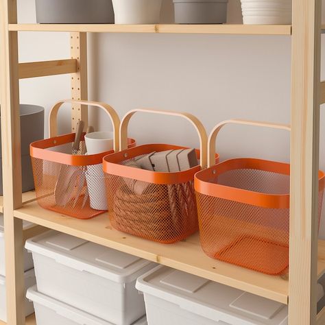 RISATORP Wire basket, orange, 9 ¾x10 ¼x7" - IKEA Orange Storage, Kallax Shelving, Kitchen Wall Storage, Home Grown Vegetables, Kitchen Baskets, Kitchen Storage Rack, Wicker Baskets Storage, Ikea Family, Organizing Bins