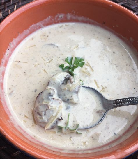 Zuppa's Wild Mushroom Bisque Mushroom Bisque Soup Zupas, Zupas Mushroom Bisque, Zupas Soup, Mushroom Bisque Soup, Crockpot Mushrooms, Veggie Soups, Mushroom Bisque, Wild Mushroom Soup, Copy Cat Recipe