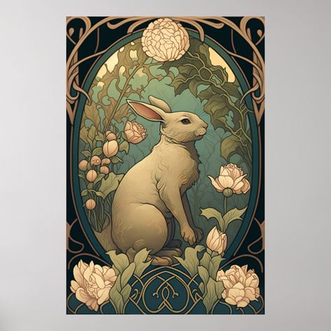 Vintage Style Easter Bunny Art - Downloadable Vintage Rabbit Images, Rabbit Vintage Illustration, Art Nouveau Posters, Medieval Rabbit Art, Easter Bunny Art, Art Nouveau Rabbit, Antique Rabbit Painting, Art Nouveau Poster, Personalized Art