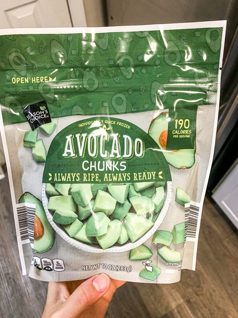 Nutrition Highlights: per 3/4 cup: 190 calories, 18 g fat, 5 g fiber, 0 g sugar, 1 g protein. So excited #ALDI got frozen avocado! This is great for smoothies, to make them so creamy! Can defrost to add to salads or make guacamole/avocado toast with. I also have used in eggs to add some fiber + fat to it. #avocado #fiber #healthyfat #smoothie Smoothies To Make, Frozen Avocado, Best Frozen Meals, How To Make Guacamole, Frozen Meals, Healthy Fats, Avocado Toast, Guacamole, So Excited