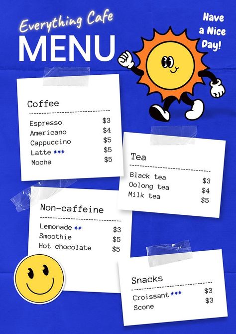 Cafe menu template, editable text and design | premium image by rawpixel.com / Wit Fun Menu Design, Menu Poster Design, Cafe Menu Template, Menu Design Layout, Cafe Menu Design, Menu Card Design, Menu Online, Nice Designs, Tent Card