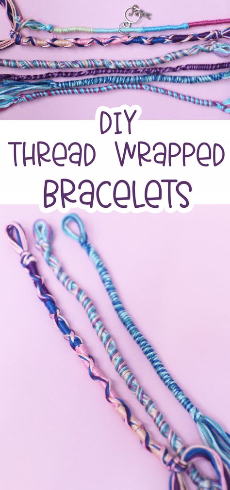 Thread Wrapped Friendship Bracelets How To Make Thread Bracelets, How To Make Bracelets With Thread, Wrap Friendship Bracelet, Easy Friendship Bracelets, Thread Wrapped Bracelets, Embroidery Thread Bracelets, Selling Crafts Online, Crafts By Season, Friendship Bracelets Easy