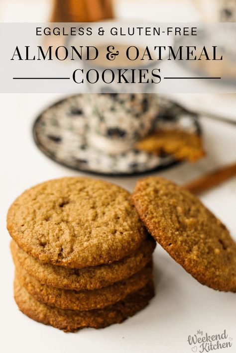 Gluten Free Eggless Cookies, Eggless Oats Cookies, Oats Cookies Recipe Healthy, Oatmeal Cookies Eggless, Almond Oatmeal Cookies, Honey Oatmeal Cookies, Gluten Free Almond Cookies, Basic Cookie Recipe, Oats Cookies