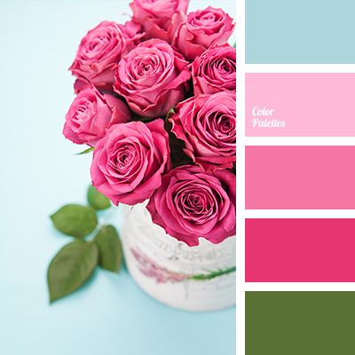 Blue Color Palettes, color matching, color palette for interior, contrasting blue, crimson, green, green leaves, hot pink, pale pink, pink rose, pink shades, rose color. Pallets Color, In Color Balance, Palettes Color, Color Palette Ideas, Wall Living Room, Palette Ideas, Color Palate, Design Seeds, Blue Colour Palette