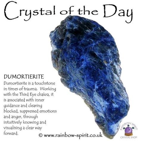 Crystal Of The Day - Dumortierite Dumortierite Crystal, Stones Meanings, Clayton Cardenas, Chakras Crystals, Pretty Witch, Crystal Healing Chart, Crystal Uses, Crystals Gems, Witch Stuff