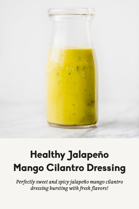 Sweet and spicy healthy jalapeño mango cilantro dressing that will add a delicious kick to your favorite salads! This dressing is bursting with fresh flavors and is perfect for spring & summer. Healthy Salad Dressings, Cilantro Vinaigrette, Homemade Dressing Recipe, Homemade Salad Dressing Healthy, Focus Foods, Salad Dressing Recipes Healthy, Vegan Salad Dressing, Cilantro Dressing, Ambitious Kitchen