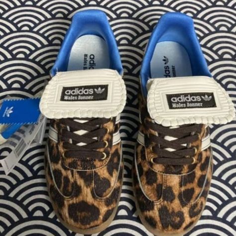 Adidas X Wales Bonner Samba Pony Leopard Print Women's No Box Cheetah Print Sambas, Cheetah Sambas, Leopard Adidas, Wales Bonner Samba, Adidas Brown, Adidas X Wales Bonner, Cheetah Print Shoes, Wales Bonner, Leopard Shoes