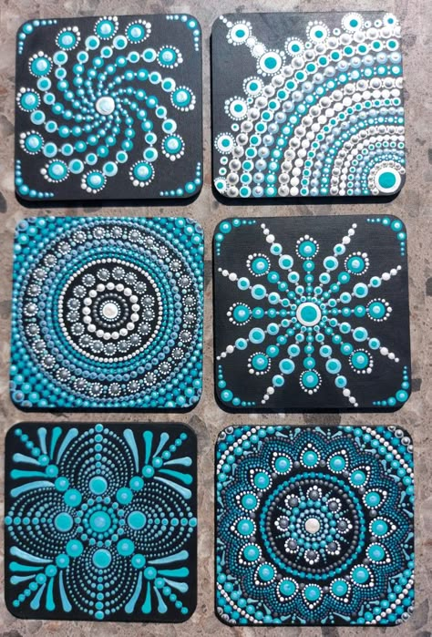 Simple Dot Mandala Design, Mandala Painting Easy, Coaster Ideas Painted, Mandela Dot Art, Dot Painting Coasters, Dot Art Coasters, Dot Painting On Coasters, Mandala Art Dot Painting, Dot Art On Coasters