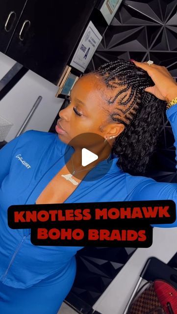 Lexus Wilson on Instagram: "Knotless Mohawk Boho Braids x @theknotlessgoddess 

By far my favorite braid hairstyle to DATE‼️🔥

Fit: @thecontourcloset 

www.thecontourcloset.com

#mohawkbraids #knotlessbraids #boho" Braiding Mohawk Hairstyles, Knotless Mohawk Braids, Mohawk Knotless Braids, Mohawk Hairstyles For Black Women Braids, Mohawk Boho Knotless Braids, Braided Boho Mohawk, 2024 Braided Hairstyles, Braided Mohawk For Black Women, Braided Hairstyles Mohawk