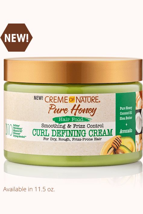 Smoothing & Frizz Control Curl Defining Cream - Creme of Nature Avocado Hair, Shea Butter Hair, Frizz Free Curls, Carols Daughter Products, Curl Defining Cream, Pure Honey, Curl Cream, Honey Hair, Frizz Control