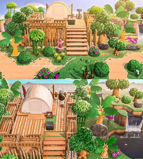 20 Junglecore Island Ideas For Animal Crossing: New Horizons – FandomSpot Junglecore Acnh, Tropicore Acnh, Acnh Campsite, Animal Crossing Island Inspiration, Animal Crossing Leaf, Ac New Leaf, Animal Crossing Guide, Animal Crossing Wild World, Island Theme