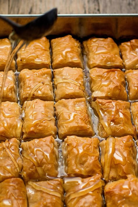 NYT Cooking: This Turkish-style baklava tastes deeply and richly of pistachio nuts and butter, without the spices, honey or aromatics found in other versions. It has a purity of flavor that, while still quite sweet, is never cloying. This very traditional recipe is from one of the most celebrated baklava shops in Istanbul. Feel free to substitute other nuts for the pistachios, particular... Pistachio Baklava Recipe, Baklava Recept, Baklava Recipes, Pistachio Nut, Pistachio Baklava, Turkish Baklava, Baklava Recipe, Pistachios Nuts, Phyllo Dough