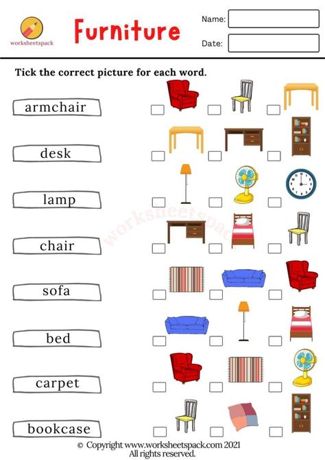 Furniture Vocabulary English, Furniture Printables, Printable Furniture, English Logo, English Grammar For Kids, English For Beginners, Upholstery Fabric For Chairs, Learning English For Kids, Life Skills Special Education