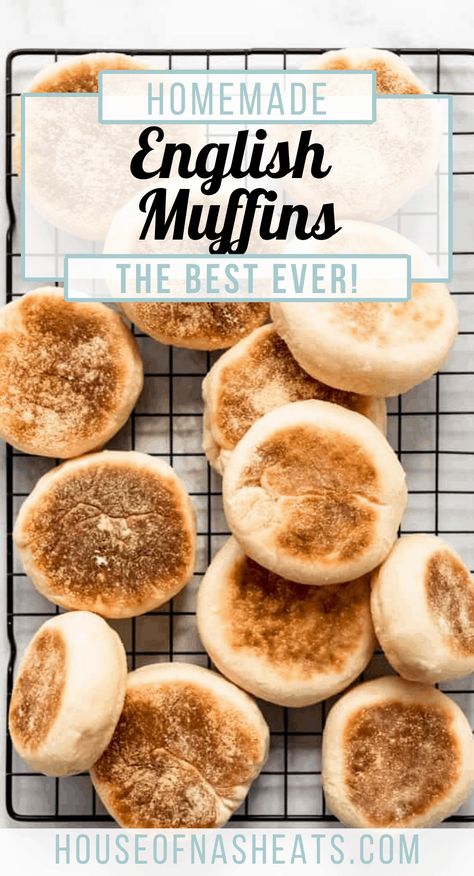 Homemade English Muffins are one of my favorite go-to breakfast breads. They're made with an easy yeast dough, excellent when toasted on the griddle, and full of all the nooks and crannies you crave! These easy English Muffins from scratch are the perfect way to start off your day! #englishmuffins #muffins #best #homemade #fromscratch #yeast #breakfast #bread Homemade English Muffin Recipe, Bread Machine English Muffins, Overnight English Muffin Recipe, Best English Muffin Recipe, How To Make English Muffins, Homemade From Scratch Recipes, English Muffin Recipe Ideas, English Breakfast Ideas, Breakfast From Scratch