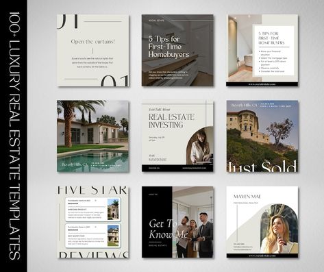 Minimalist Real Estate Social Media, Social Media Luxury Design, Real Estate Post Instagram, High End Social Media Design, Properties Social Media Design, Real Estate Ig Feed, Elegant Social Media Post Design, Luxurious Social Media Design, Luxury Social Media Template