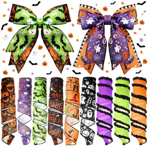 PRICES MAY VARY. Ample Quantity and Ideal Size: crafted to meet your decoration needs, our Halloween ribbon comes in a set of 9 rolls, providing ample supply for all your needs; Each roll is approximately 5 yards long and 2 inches wide, providing you with ample ribbon to create beautiful Halloween crafts and decorations Halloween Terror in Every Design: our wired edge ribbons for wreaths boast Halloween elements, including pumpkins, ghosts, skulls, spiders, witch hats and more; These vibrant and Halloween Themes Decorations, Halloween Ribbon, Printed Ribbon, Ribbon Design, Halloween Table, Sewing Trim, Wreath Bow, Wired Ribbon, Diy Party Decorations