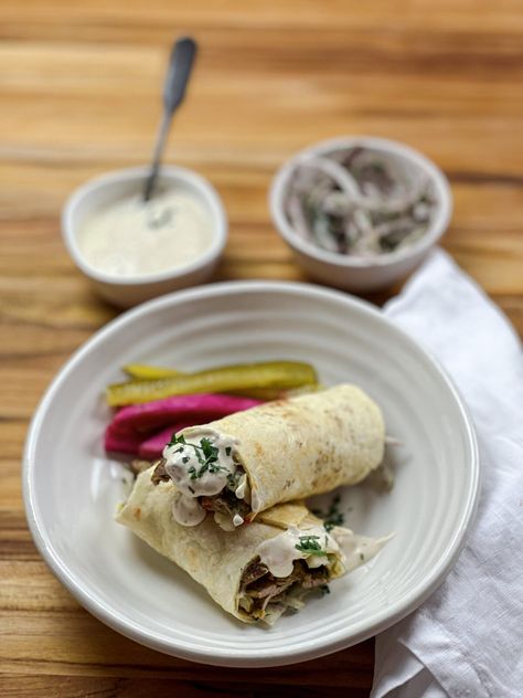 Beef Shwarma Wrap, Lamb Shawarma Recipe, Chicken Shawarma Recipe Lebanese, Lebanese Shawarma, Shawarma Meat, Lamb And Beef Shwarma, Lamb Shawarma, Shawarma Wrap, Lamb Loin