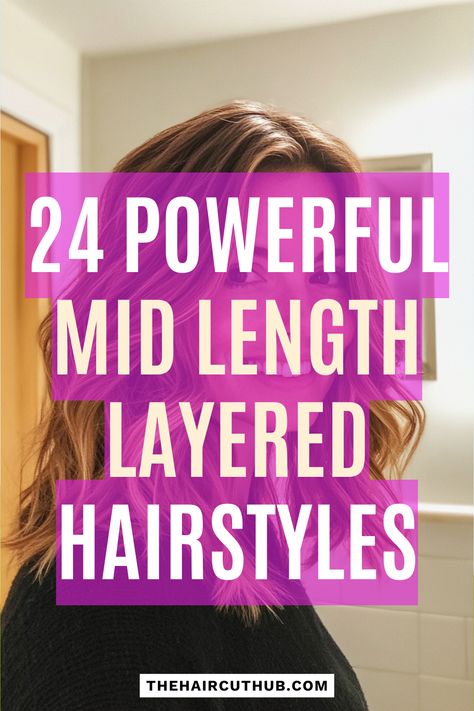 Click for More ➡️ | Save for Later ❤️Feel the power of layers with these 24 mid length layered hairstyles that combine elegance and ease. Perfect for straight or wavy hair, these cuts feature choppy ends, soft layers, and natural colors like golden brown and chestnut. Achieve salon-worthy hair without the fuss. #HairstyleInspiration #MidLengthLayers #BeautyTrends #NaturalHair Mid Length Layered Hairstyles, Warm Highlights, Wavy Layers, Olive Undertones, Mid Length Hair With Layers, Dark Complexion, Layered Hairstyles, Sandy Blonde, Black Hair Color