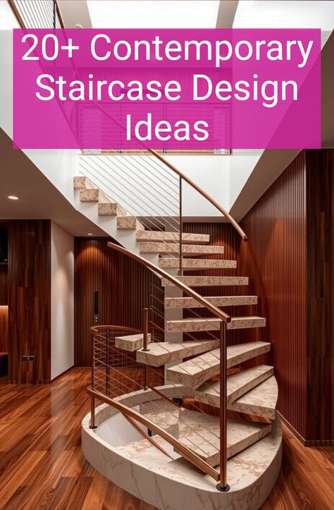 20+ Contemporary Staircase Design Ideas Contemporary Staircase Design, Staircase Design Ideas, Contemporary Staircase, Staircase Designs, Innovative Materials, Spiral Staircases, Floating Stairs, Bold Statements, Spiral Staircase