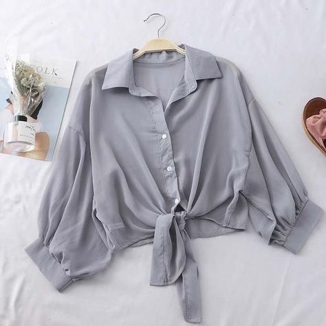 78b9cab19959e4af8ff46156ee460c74desc36267279ri Chiffon Shirts, Satin Shirts, Ladies Chiffon Shirts, Half Sleeve Shirts, Oversized Blouse, Tie Front Blouse, Elegant Blouses, Shirts Women, Tie Blouse