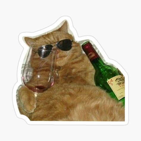 Aesthetic Drink Stickers, Iphone Stickers Funny, Aesthetic Stickers Random, Cool Stickers Art, Funny Sticker Ideas, Cute Sticker Ideas, Cat Drinking Wine, Drinking Stickers, Stiker Laptop