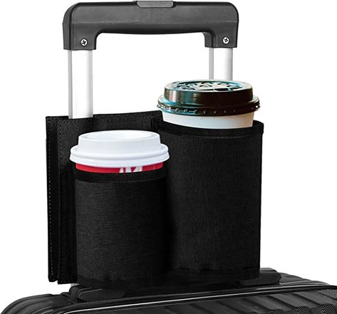 Amazon.com | Accmor Luggage Travel Cup Holder, Free Hand Suitcase Drinks Beverage Caddy, Universal Luggage Cup Holder,Gifts for Travelers Flight Attendants,Black | Suitcases Best Travel Gadgets, Travel Makeup Brush Holder, Ipad Storage, Gifts For Travelers, Drink Carrier, Coffee Holder, Cup Phones, Suitcase Handle, Drink Containers