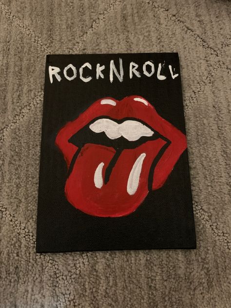 Wall Painting Ideas Grunge, Rock And Roll Painting Ideas, Rock N Roll Painting, Grunge Canvas Painting, Emo Paintings, Emo Painting Ideas, Grunge Painting Ideas On Canvas, Nirvana Painting, Emo Designs