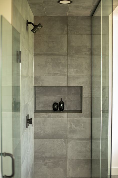 When grey meets gorgeous – shower moments just got a whole lot more stylish. Home @kanvihomes All tile supplied and installed by Alberta Hardwood Flooring  #ModernBathroom #TileLove #newhomes #bathroominspiration #edmontondesign #showerstyle Shower Cement, Gray Shower Tile, Shower Style, Bathroom Remodels, Concrete Tiles, Project Inspiration, Remodels, Hardwood Flooring, Rain Shower