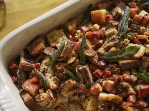 Get Rye Stuffing with Apples, Pancetta and Sage Recipe from Food Network Christmas Stuffing Recipes, The Kitchen Food Network Recipes, Thanksgiving Alternatives, Pancetta Stuffing, Stuffing With Apples, Stovetop Stuffing, Sage Stuffing, Jeff Mauro, Sage Recipes