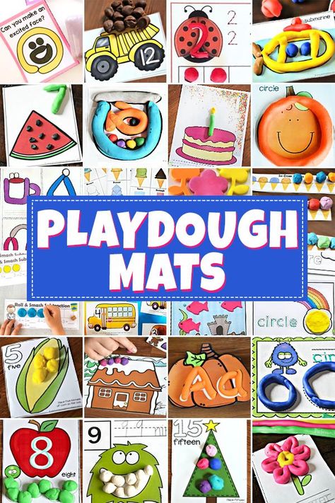 Kids can learn a variety of skills and work on strengthening fine motor skills using playdough. We have lots of free printable playdough mats includin both alphabet mats and counting mats as well as themed ones for kids to make instruments, tools, teeth, and more! In addition to our playdoh mats we have playdough recipes for youto whip up a batch of scented, no-cook, or edible homemade playdough. Plus we've incldued some other play recipes like diy slime recipes too. Your toddler, preschool, pre Food Playdough Mats, Play Doh Counting Mats, Preschool Playdough Ideas, Playdoh Printable Mats, Playdoh Learning Activities, Play Doh Challenge, Playdoh Mats Printable Free Shapes, Free Printable Playdoh Mats, Play Doh Printables Free