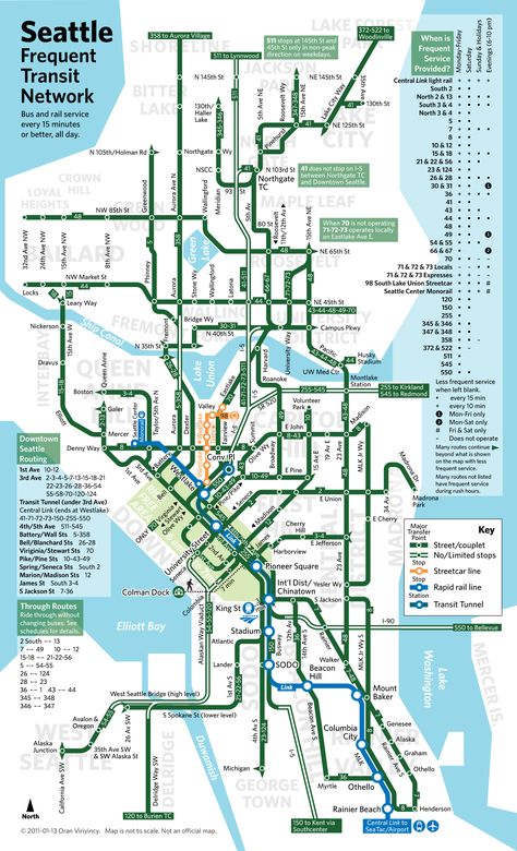 Everything you need to know about Seattle's public transportation, collected in a single map.     EDIT: This is the old bus route, pre-Prop. 1. RIP Bus Route Map, Us Mexico Border, Seattle Christmas, Bus Map, Seattle Map, Urban Planning Design, Airport Guide, Metro Bus, Portland Style