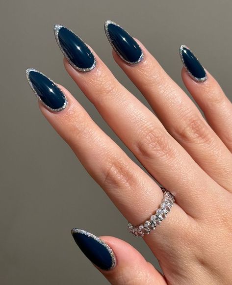 Navy And Silver Nails, Navy Blue Nail Designs, Blue Prom Nails, Blue And Silver Nails, Silver Nail Designs, Dark Blue Nails, Navy Nails, Navy Blue Nails, Formal Nails