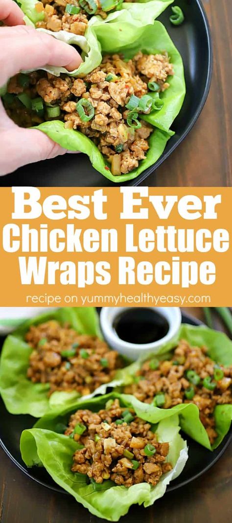 This Chicken Lettuce Wraps Recipe is seriously SO yummy! The chicken filling has delicious Asian inspired flavors with a little added crunch from the water chestnuts. This low carb recipe is great for an appetizer or a main dish. Chicken Lettuce Wraps Healthy Easy, Best Chicken Lettuce Wraps, Lettuce Chicken Wraps Healthy, Lettuce Wrap Recipes Easy, Low Carb Asian Lettuce Wraps, Low Carb Asain Food, Red Pepper Snacks Healthy, Easy Asian Chicken Lettuce Wraps, Asian Chicken Lettuce Wraps Healthy