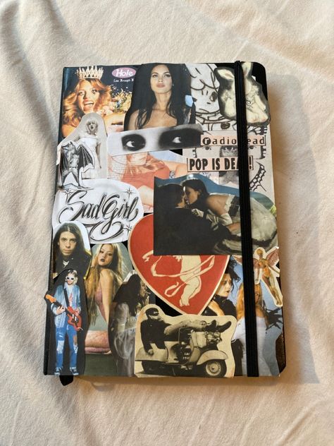 Goth Journal Ideas, Collage Journal Cover, Diary Ideas Cover, Collage Notebook Cover, Journal Cover Collage, Journal Aesthetic Cover, Journal Cover Ideas, Studio Drawing, Journal Decoration