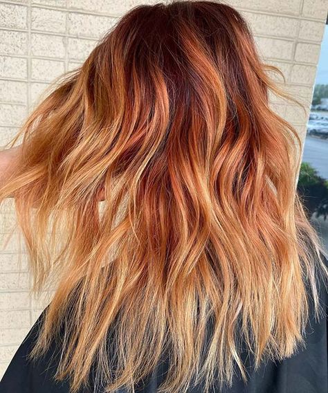 Reverse Balayage Blonde To Copper, Cooper Ombre Hair, Terracotta Hair Color, Sunflower Hair Color Ombre, Copper Blonde Hair Balayage, Copper Balayage Blonde, Copper Ombre Hair, Brassy Orange Hair, Dark Orange Hair