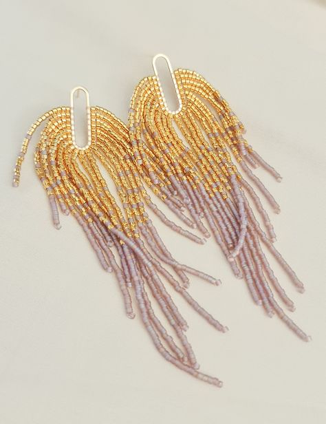 Gold Pearl Drop Dangle Earrings Pearl Drop Earrings Beaded - Etsy Long Earrings Gold, Earring Shapes, Statement Stud Earrings, Beaded Tassel Earrings, Earrings Purple, Earrings Beaded, Jewelry Ring Box, Purple Glass, Beaded Tassels