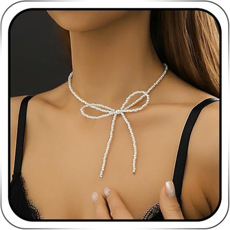 Amazon.com: JEAIRTS Pearl Bow-Knot Choker Necklace Beaded Bow Tie Short Necklaces Chain Jewelry for Women (1-White): Clothing, Shoes & Jewelry Bow Necklace Diy, Beaded Bow Tie, Short Necklaces, Beaded Bow, Necklaces Chain, White Clothing, Pearl Bow, Bow Necklace, Bow Knot