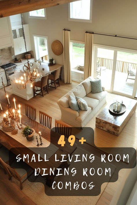 Struggling to make the most of your small space? 🏡 Discover 49 clever design ideas for combining your living room and dining room into one cohesive area. With smart layouts and stylish decor, these combos maximize functionality without sacrificing style. Click to explore these small space solutions. #SmallSpaceLiving #LivingDiningCombo #InteriorDesign #SpaceSaving #HomeDecor #FunctionalDesign #StylishSpaces Small Living Furniture Arrangement Ideas, Sitting Area In Dining Room Small Spaces, Small Dining Lounge Ideas, Formal Dining And Sitting Room Combo, Boho Dining Room Small Space, Small Space Living Dining Room Combo, Combined Living And Dining Room Decor, Dining Room Adjacent To Kitchen, Breakfast Nook And Living Room Combo