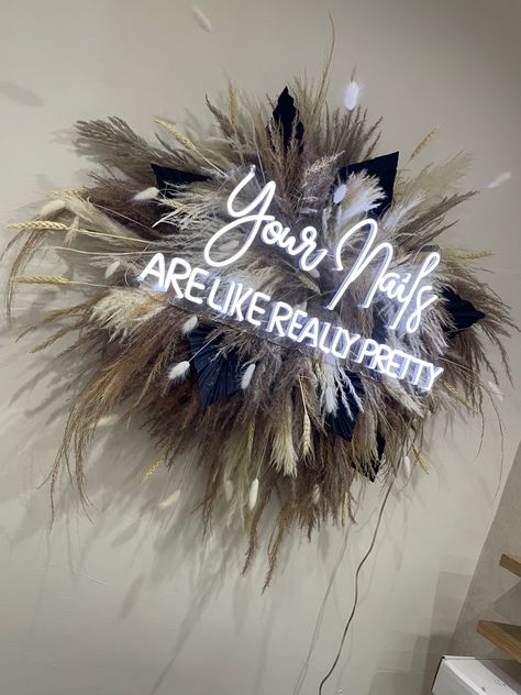 Feather Neon Sign, Pampas Sign Decor, Pampas Salon Decor, Pampas Led Sign, Neon Sign With Pampas, Pampas Grass Neon Sign, Pampas Grass Wall Decor With Neon Sign, Lash Esthetics, Pampas Sign