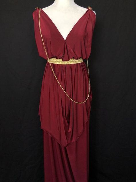 Greek Dress Goddesses, Ancient Rome Clothing, Ancient Greek Clothing, Roman Clothes, Deep Red Dress, Greek Goddess Dress, Greek Dress, Rome Fashion, Goddess Dress