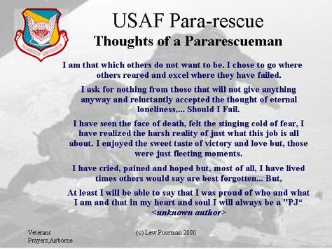 Thoughts of a Pararescueman by Lew Poorman Usaf Pararescue, Air Force Pararescue, Military Brat, Air Force Veteran, Delta Force, Team Cap, Army Strong, Special Ops, Military Love