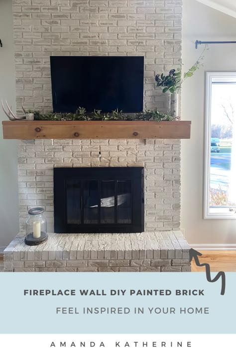 DIY painted brick fireplace that looks amazing years later. Easy Brick Fireplace Makeover Diy, Diy Fireplace Brick Makeover, White Painted Brick Fireplace With Tv, Brick Fireplace Diy Makeover, How To Add A Mantel To A Brick Fireplace, How To Build A Fireplace Surround Over Brick, Farmhouse Painted Fireplace, Upgrading Brick Fireplace, 90s Brick Fireplace Makeover