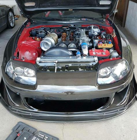 #Toyota #Supra #Engine_Bay #Turbo #JDM Jdm Engine, Civic Ef, Jdm Engines, Best Jdm Cars, Drifting Cars, Cool Car Pictures, Abstract Pattern Design, Pretty Cars, Tuner Cars