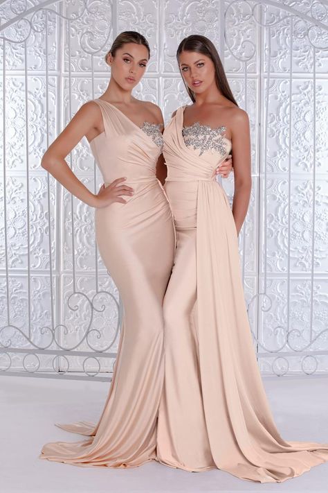 Portia and Scarlett - PS21219 | Mariella Creations Portia And Scarlett, Asymmetric Neckline, Ruched Bodice, Long Dresses, Bodice, One Shoulder, Prom, Train, Skirt