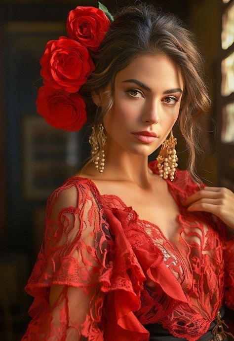 Flamenco Party, Spanish Hairstyles, Valentine Photo Shoot, Spanish Dancer, Spanish Woman, Marbella Spain, Mexican Outfit, Flamenco Dancers, Hair Tips Video